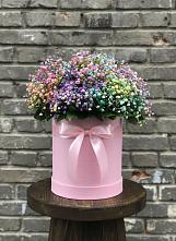 Цветочная композиция из Гипсофила и Розы в шляпной коробке в Хороле