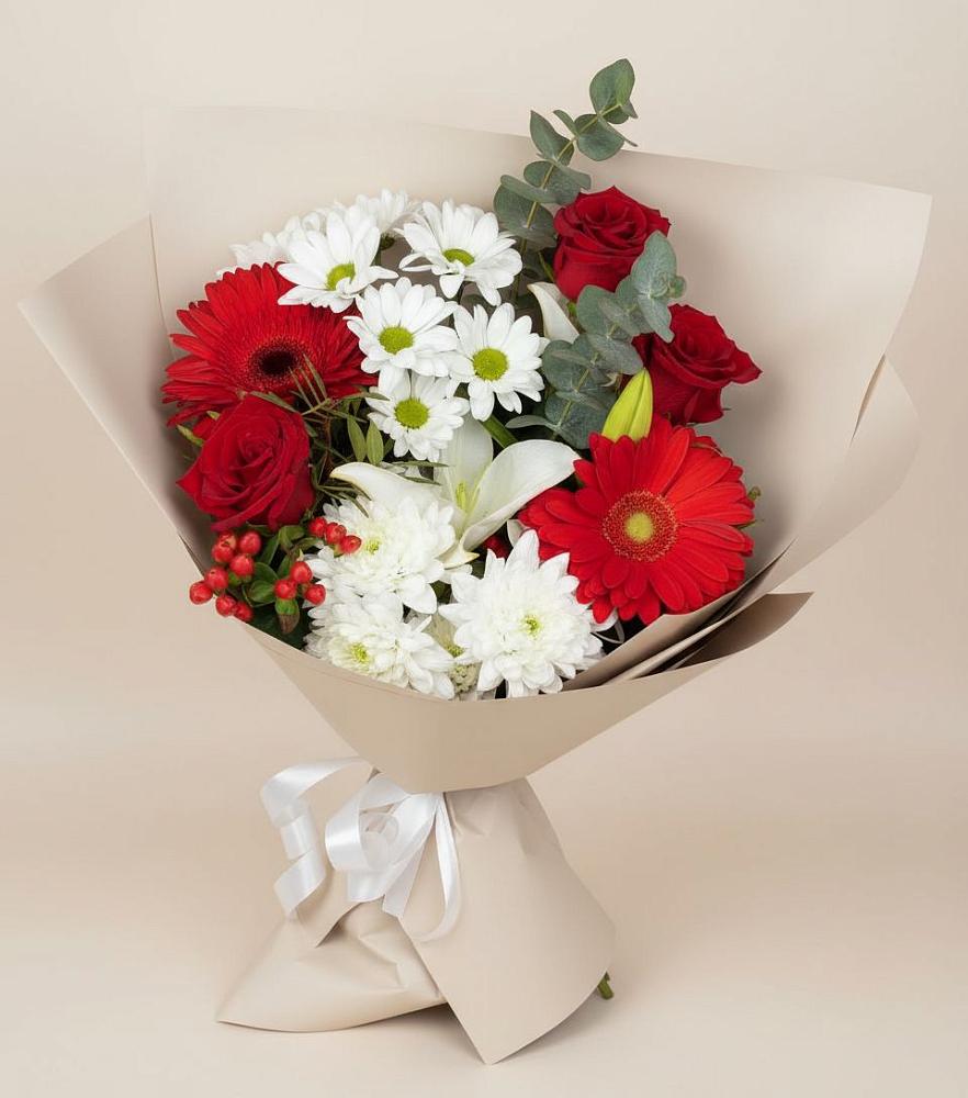 Букет цветов из: Розы, Хризантемы, Герберы и Лилии в Хороле